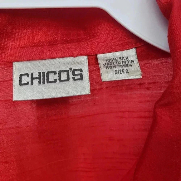 Chico's Red Silk Button Down Shirt/Jacket - Picture 3 of 4